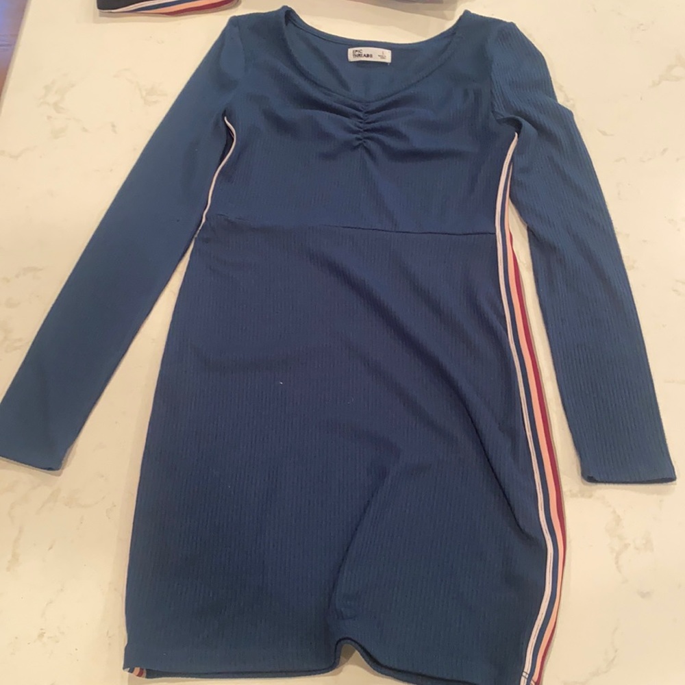 long sleeve tight blue dress
